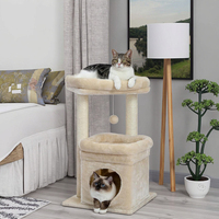 Arbre à chat moderne de luxe simple gris avec grattoirs et lit, fabrication sur mesure, matériau en sisal, emballé dans un carton