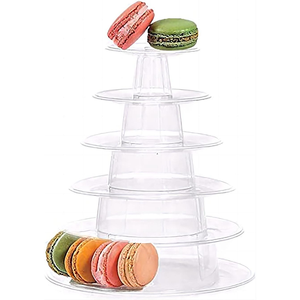 Plateau de présentation en PET à 6 étages, circulaire, pour macarons, tour à gâteaux, support à desserts pour les fêtes, les mariages, les banquets, la décoration de la table - Product Image 1