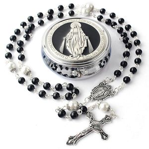 Kalung Rosario Mutiara Biru Klasik Baru dengan Manik-manik, Warna Perak, Salib Bunda Maria untuk Doa Harian Katolik - Product Image 6