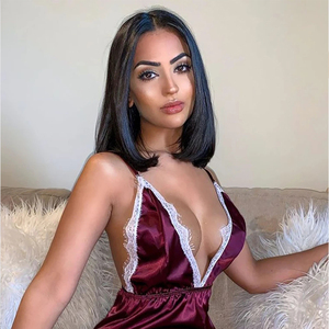 Sexy Mùa Hè Bodysuit Đồ Ngủ Cho Phụ Nữ Không Tay Xiêm Đồ Lót Satin Sexy Phụ Nữ Rắn Màu Sâu V Đồ Lót Teddy Bé Búp Bê - Product Image 5