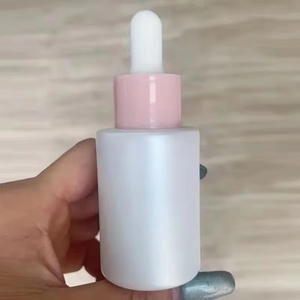 Customized 20ml 30ml 50ml 60ml 80ml 100ml Flat Shoulder Essential Oil Serum Eye <b>Drop</b> Frost Pearl White Glass Dropper Bottle Pink - Product Image 1