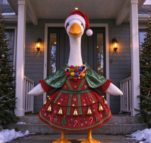 Winter Christmas Porch Goose Outfit Set Red Dress Print Polyester Material Light Candy Ornament Garden Lawn Decorative Costume - Product Image 3