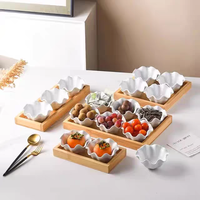 Plateau de service en céramique de luxe en forme de fleur, compartimenté, pour fruits secs et desserts