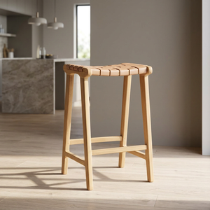 Taburete de Bar Moderno de Madera con Asiento Tejido, Diseño Escandinavo, Estable, para Barra de Cocina o Isla, Mueble para el Hogar - Product Image 3
