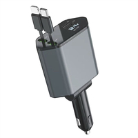 Cargador de Coche USB Tipo C Retráctil de Carga Súper Rápida de 120W con Pantalla LED, Visualización de Voltaje 4 en 1, Función QC3.0, Protección OTP, 5V/1A