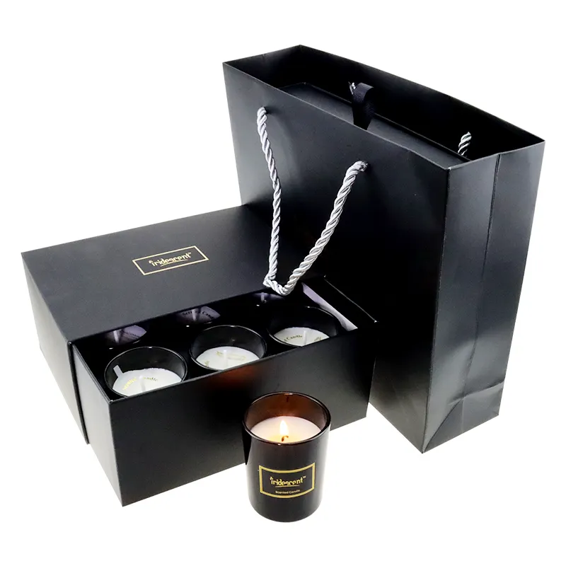 लक्जरी मोमबत्ती व्यक्तिगत निजी लेबल काले कांच के सुगंधित मोमबत्तियां उपहार सेट सोया नारियल मोम मोमबत्ती के साथ 6 pcs उपहार बॉक्स