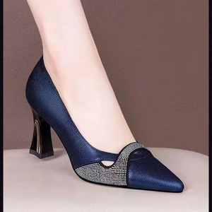 Fashion Women's New Thick Heeled Ladies High <strong>Heels</strong> Comfortable Shallow <strong>Sparkling</strong> Diamond Single Work Shoe High <strong>Heel</strong> for Women - Product Image 6