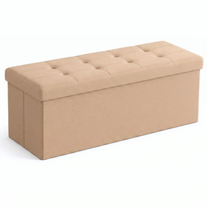 Banco de Almacenamiento Moderno Tapizado en Tela Color Albaricoque Naranja para Sala de Estar y Entrada - Product Image 1