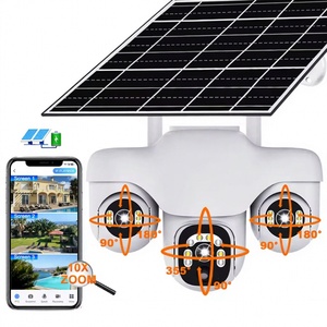 Caméra de surveillance extérieure 4G solaire à trois objectifs PTZ, moniteur vidéo 15MP, 3 écrans, CCTV, zoom 10X, surveillance de sécurité, audio bidirectionnel, caméras IP - Product Image 1