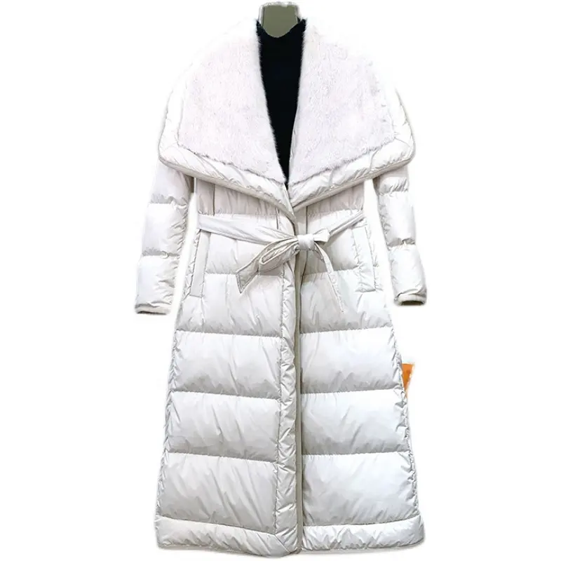 Mink Fur Collar Long Coats Female Girl Goose Down Winter Jacket Warm Overcoat JT3151 2023 Hot Sale Lady Polyester Knitted Thick