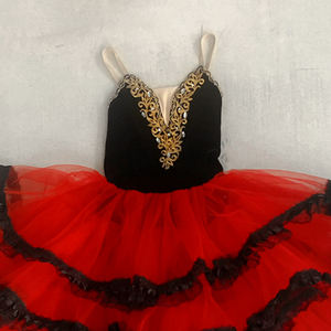 Costume da Balletto Spagnolo Rosso per Competizioni, Gonna Soffice, Don Chisciotte, Costume da Scena per Bambini - Product Image 4