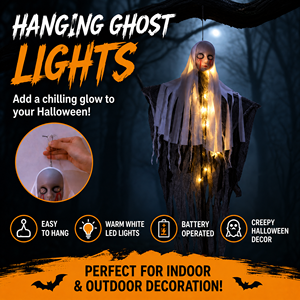 Décoration de fantôme suspendu pour Halloween avec lumières LED, alimentée par piles, pour porte, porche, jardin, maison hantée, décoration de fête - Product Image 1