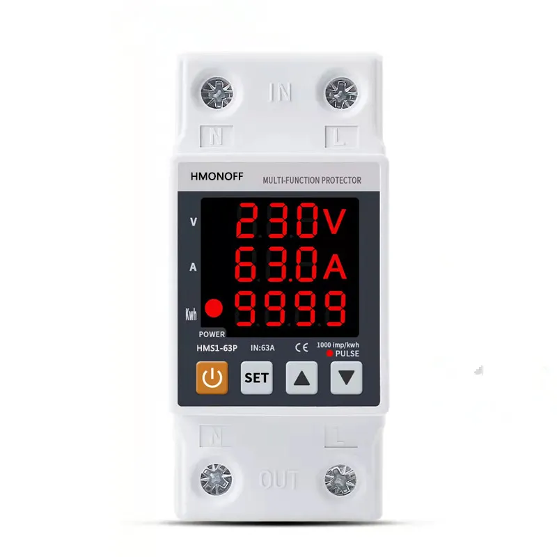 63A 230V 3IN1 Display Din Rail Verstelbare Over Onder Spanning Overspanningsbeveiliging Relais Over Stroom Beschermen Kwh Power Watt meter