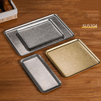 Plateau de service rectangulaire vintage en acier inoxydable 304 de qualité alimentaire, plateau à collation en métal pour bar et restaurant