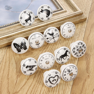 Simple and adorable animal-themed children's room cabinet handle - clock style round <b>ceramic</b> pull handle - Product Image 2