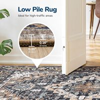 Tapis Bohème Vintage à Motifs Floraux, Noir et Marron, à Poils Courts, avec Dos en Caoutchouc, Lavable, Antidérapant, pour Salle à Manger, Chambre d'Enfant, Décoration Intérieure