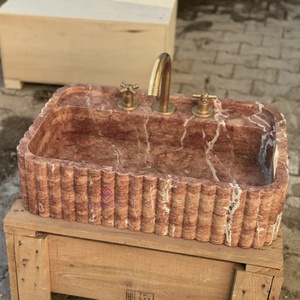 Rode Travertijn Marmeren Gootsteen Moderne Ronde Wastafel Natuursteen Badkamer Ijdelheid Luxe Aanrecht Wastafel - Product Image 3