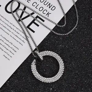 Full Diamond Nail Pendant Necklace Fashion Personality Light Luxury Long Necklace