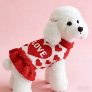 Autumn Winter Warm Festive Love Pattern Red Princess Pet Dress Knitted Pet Clothes For Dogs - Product Image 1