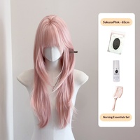Perruque complète haut de gamme rose pour femme, double queue de cheval, modification de la forme du visage, modèle en fibre haute température