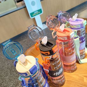 Simple 1000Ml Duckbill Straw Water Bottle With Scale And Strap Portable Fitness Sports Cup - Product Image 4