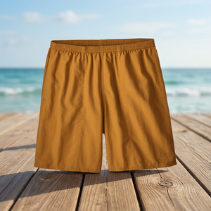 Men's Mustard Board <b>Shorts</b> Quick Dry Elastic Mid Waist Casual Solid <b>Swim</b> Trunks Elastic Waist OEM ODM Manufacturer - Product Image 1