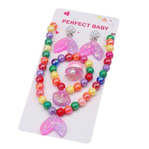 4 Pièces/set Collier de perles de sirène Bracelets Boucles d'oreilles pour enfants Petite fille Ensemble de bijoux de perles de sirène Sacs de faveurs pour la fête - Product Image 3