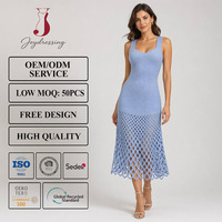 Robe midi élégante Joydressing en maille bleu clair, sexy, col en V, avec perles et découpes, robes de soirée en maille, vente en gros, personnalisable