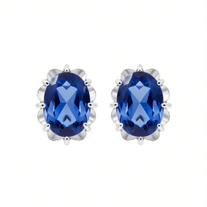 Pendientes de Zafiro Azul E4626 con Engaste de Oro Blanco en Forma de Flor, Joyería Fina Clásica para Mujer - Product Image 1