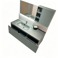 Meuble-lavabo mural flottant en acrylique vert style vintage américain avec vasque intégrée pour villa