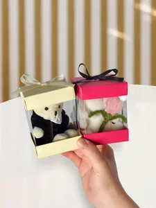 Scatola Regalo Rosa Mini Quadrata Trasparente con Fiocco, Confezione Pieghevole per Alimenti, Noodles, Sandwich, Gomme da Masticare, Sushi, <span class=keywords><strong>Pizza</strong></span>, Gelatine, Insalata - Product Image 5