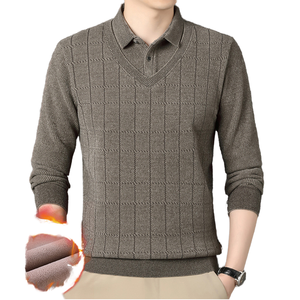 T-shirt pour <span class=keywords><strong>homme</strong></span>, nouveau style, velours de ferret, faux deux pièces, automne-hiver, col châle chaud pour chemise, base décontractée, perlé, machine - Product Image 1