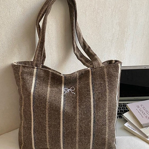 Bolso Tote <span class=keywords><strong>a</strong></span> Rayas de Mezcla de <span class=keywords><strong>Lana</strong></span>, Venta Caliente, al por Mayor, Gran Capacidad, Bolso de <span class=keywords><strong>Mano</strong></span> Casual para Mujer - Product Image 4