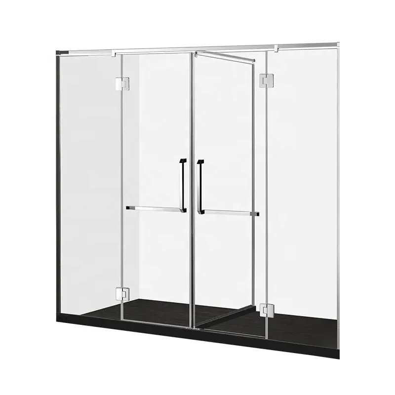 Pantalla de Panel de vidrio para ducha de Hotel, transparente, sin marco, doble derivación, baño, ducha de vidrio templado