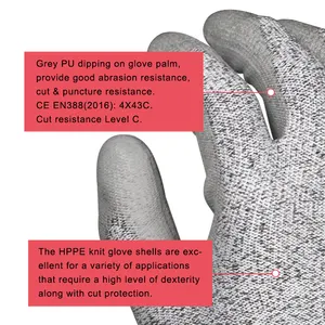 ENTE SAFETY Wholesale High Quality Anti Cut Resistance Level 5 13G HPPE Liner PU Coated Gloves