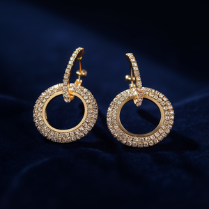 Orecchini a Cerchio di Lusso per Donna in Oro 18K con Cristalli, Design Geometrico Circolare, Gioielli da Festa con Incastonatura di Strass - Product Image 2
