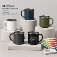 Tasse à café en métal 300 ml pour le camping, bord roulé, logo Pantone personnalisé, vente en gros par le fabricant