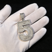 Pendentif Hip Hop en Argent 925 avec Breloque Numéro 5 Personnalisée, Sertie de Diamants Moissanite VVS de Haute Qualité, Testée au Diamant Testeur