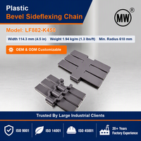 LF882-K450 POM Acetal Bevel Sideflexing RVS Pin Plastic Flat Top Ketting voor Aluminiumblikken Conveyor en Retortlijn