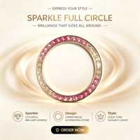 Bague de montre en zircon rose-blanc à bords lisses 2026, plaquée or, pièces de rechange améliorées pour montre personnalisée
