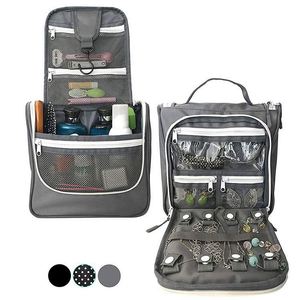 Sac de rangement pour articles de toilette BSCI, pliable, kit de voyage avec étui organisateur de bijoux, gris - Product Image 4