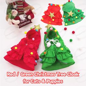 Costume de chat de fête de Noël tenue d'arbre de Noël drôle Cape de Noël pour animaux de compagnie avec pompon et étoile - Product Image 2