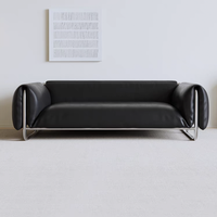 Canapé de style rétro en acier inoxydable noir Bauhaus, canapé en cuir de style antique, luxe léger, trois places, salon