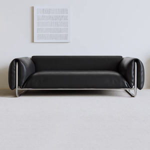 Sofa im Retro-Stil, Schwarzer Edelstahl Bauhaus-Sofa, Antiker Stil, Luxuriöses Dreisitzer-Ledersofa für Wohnzimmer - Product Image 2