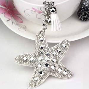 Porte-clés Étoile de Mer Scintillante en Strass, Breloque de Sac Durable avec Pompon, Accessoire de Mode Estival pour Filles, Style Plage d'Été - Product Image 6