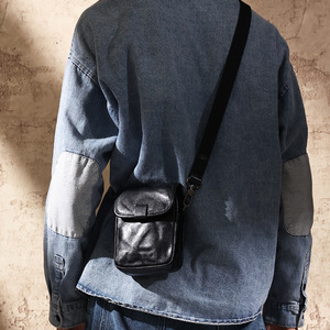 Men's Crossbody <b>Bag</b> Genuine Leather <b>Black</b> Vegetable Tanned <b>Small</b> Shoulder <b>Bag</b> Everyday Use - Product Image 2