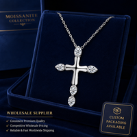 Collier pendentif classique en argent sterling 925 avec croix chrétienne et moissanite taille brillant rond, vente en gros avec certificat GRA