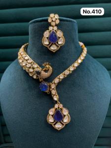 Ensemble de bijoux en laiton traditionnel avec motif paon et perles pour femmes, collier et boucles d'oreilles ethniques pour mariage - Product Image 6