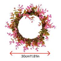 Couronne de fleurs artificielles miniatures de style campagnard de 30 cm, de haute qualité, printemps/été, faite à la main, à suspendre à la porte, feuilles d'eucalyptus roses