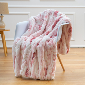 Plaid <span class=keywords><strong>en</strong></span> fausse fourrure rose dégradé <span class=keywords><strong>tie</strong></span>-<span class=keywords><strong>dye</strong></span>, texture torsadée 3D, couverture de canapé <span class=keywords><strong>en</strong></span> peluche, doux pour la peau, lavable <span class=keywords><strong>en</strong></span> <span class=keywords><strong>machine</strong></span> - Product Image 4